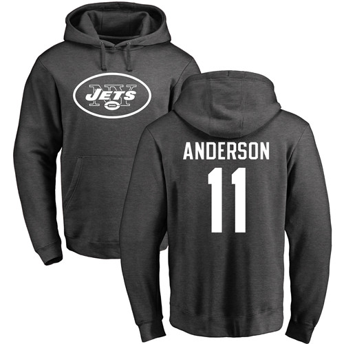 New York Jets Men Ash Robby Anderson One Color NFL Football 11 Pullover Hoodie Sweatshirts